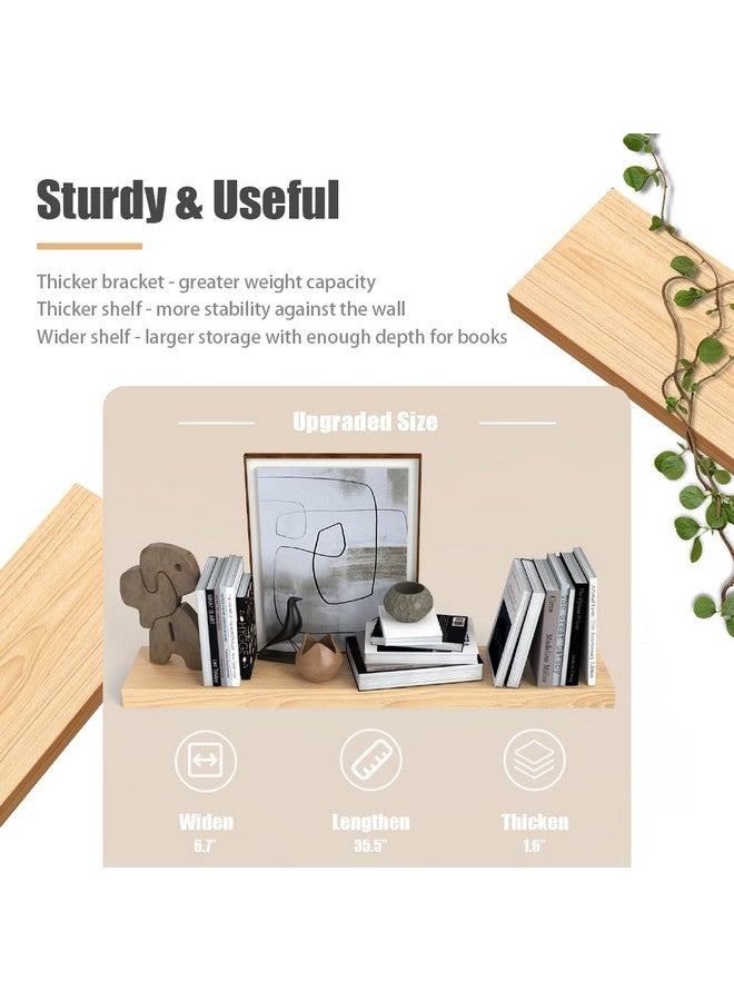 Habudda Habudda Floating Shelves, Wood Wall Shelf, Natural Wooden Home Decor for Bathroom Kitchen Bedroom, Hanging Mounted Invisible Bracket, Extra Long 35.5 Inch, Set of 2  - Image 3