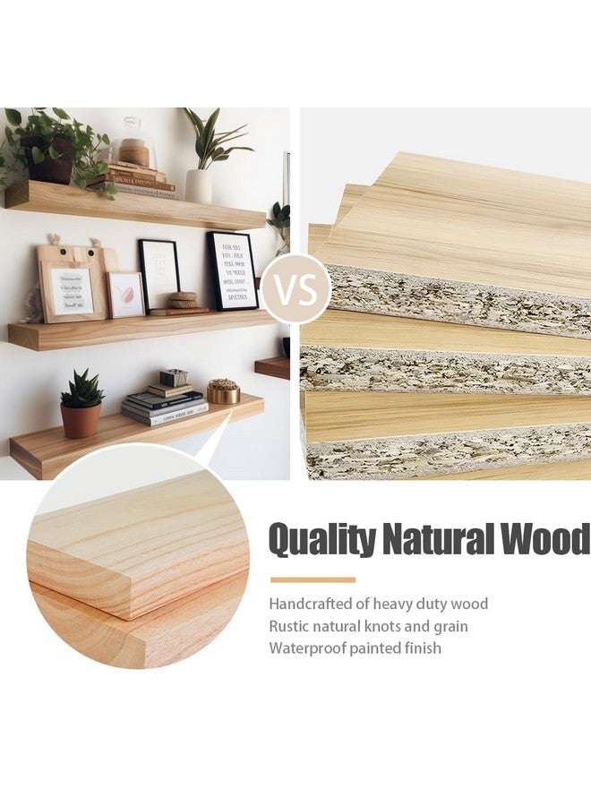 Habudda Habudda Floating Shelves, Wood Wall Shelf, Natural Wooden Home Decor for Bathroom Kitchen Bedroom, Hanging Mounted Invisible Bracket, Extra Long 35.5 Inch, Set of 2  - Image 2