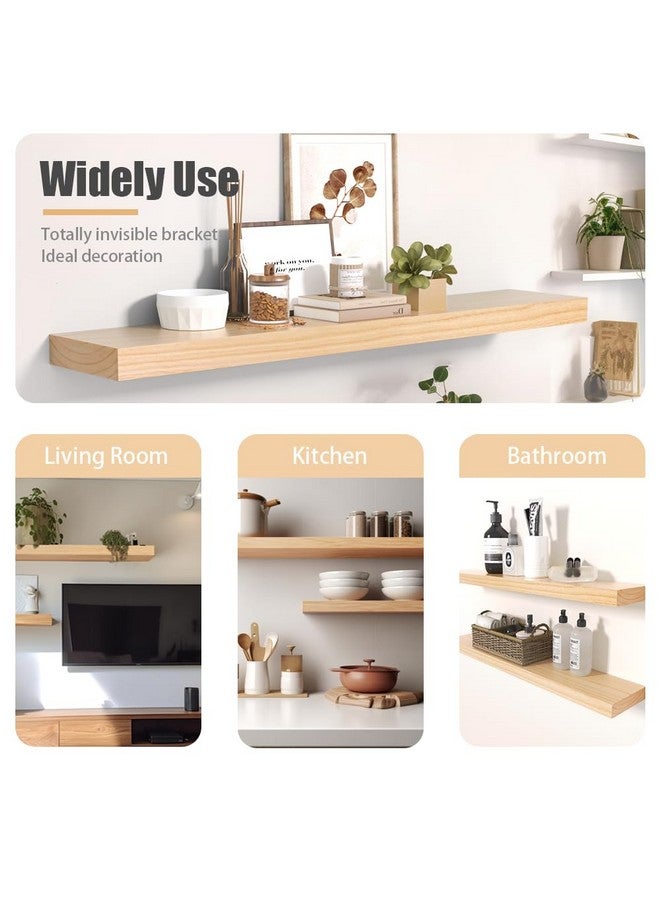 Habudda Habudda Floating Shelves, Wood Wall Shelf, Natural Wooden Home Decor for Bathroom Kitchen Bedroom, Hanging Mounted Invisible Bracket, Extra Long 35.5 Inch, Set of 2  - Image 4