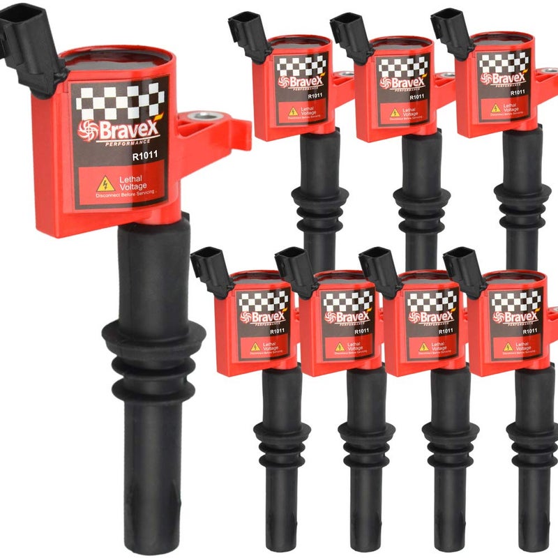 High Performance 8PCS Straight Boot Ignition Coils Spark Plug SP546 15 More Energy Ford F150 F250 F350 for Ford Lincoln Mercury V8 V10 46l 54l 68l Compatible with DG511 C1541 FD508 YELLOW