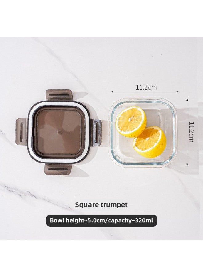 Rectangular Heat-resistant Glass Lunch Box Office Workers Can Enter The Microwave Oven Can Be Heated Lunch Box Refrigerator Glass Fresh-keeping Box-Specifications:Square 320ML-semi-transparent Black Non-porous Cover White Rubber Ring-Color:high Borosilicate Glass  - Image 1