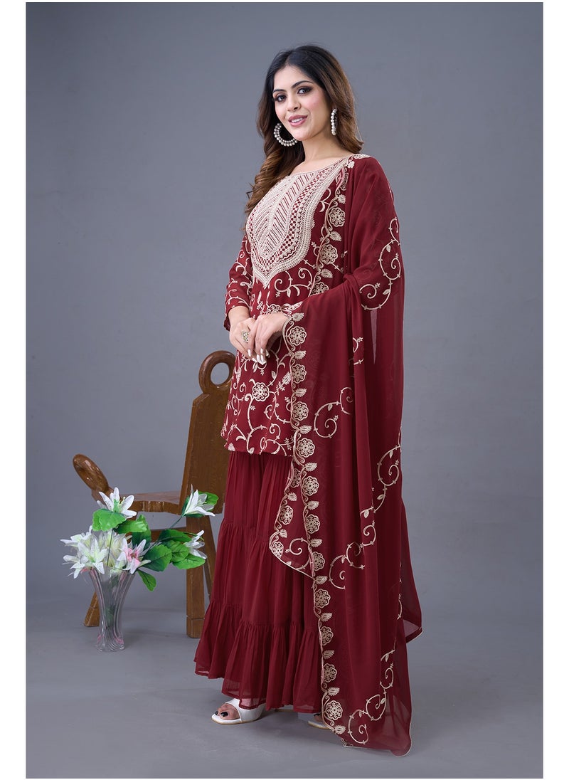 Super Asian - Presenting a new Designer Party Wear Look Top-Sharara and Dupatta with Heavy Embroidery Work - Image 1