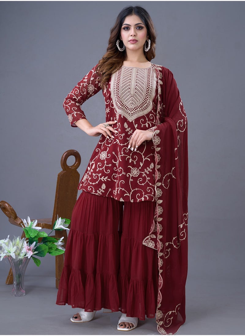 Super Asian - Presenting a new Designer Party Wear Look Top-Sharara and Dupatta with Heavy Embroidery Work - Image 1
