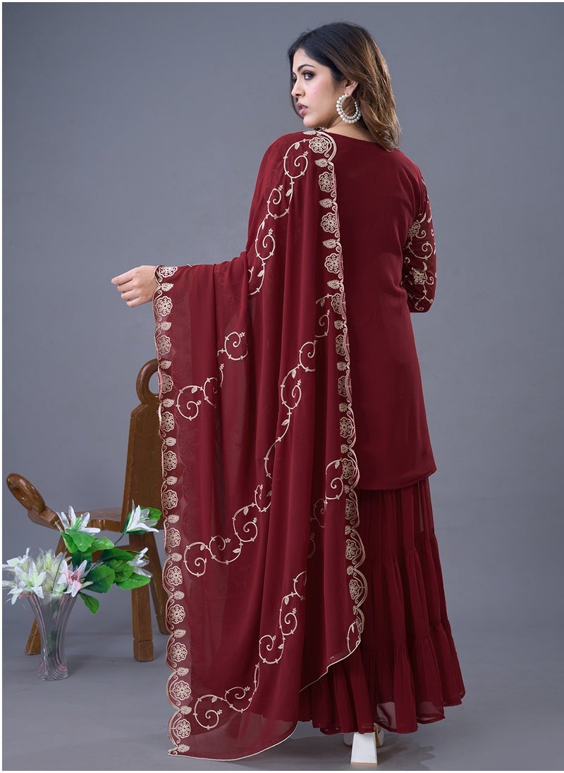 Super Asian - Presenting a new Designer Party Wear Look Top-Sharara and Dupatta with Heavy Embroidery Work - Image 1