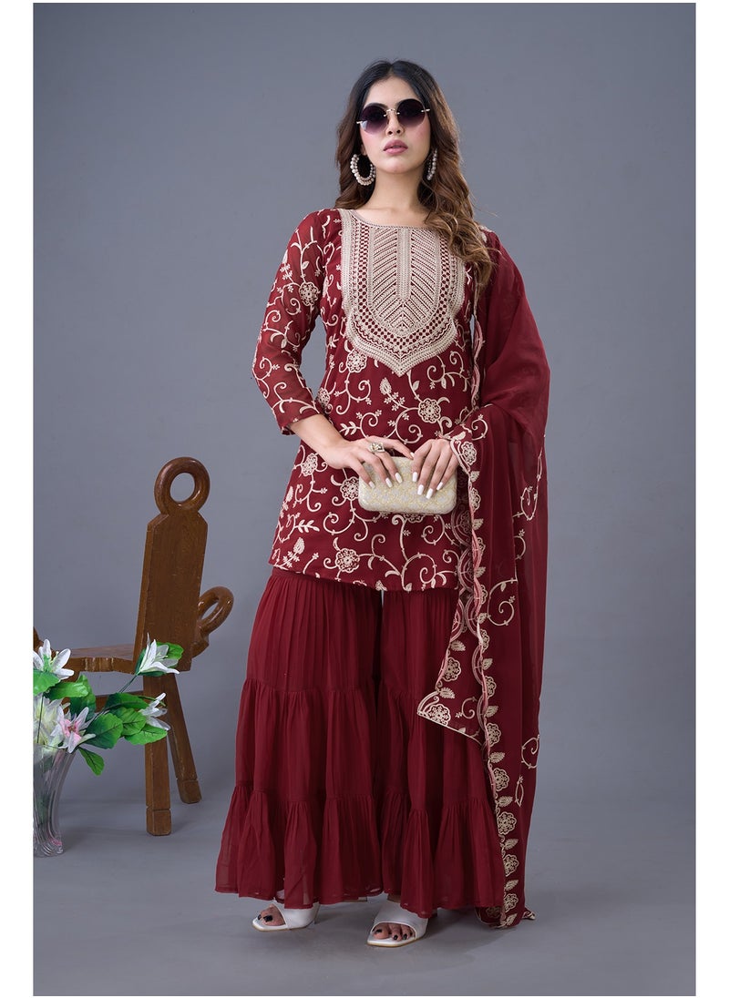 Super Asian Presenting a new Designer Party Wear Look Top-Sharara and Dupatta with Heavy Embroidery Work  - Image 1