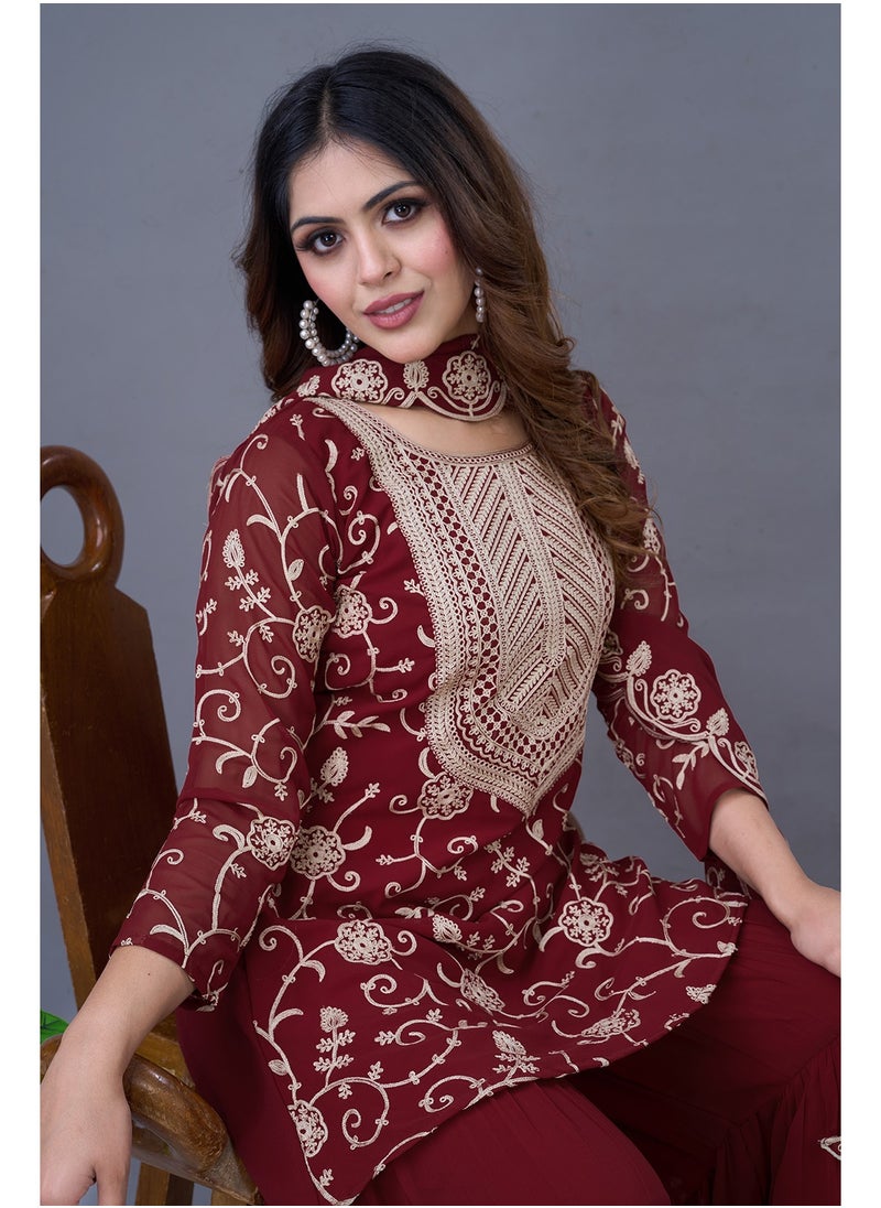 Super Asian Presenting a new Designer Party Wear Look Top-Sharara and Dupatta with Heavy Embroidery Work  - Image 2