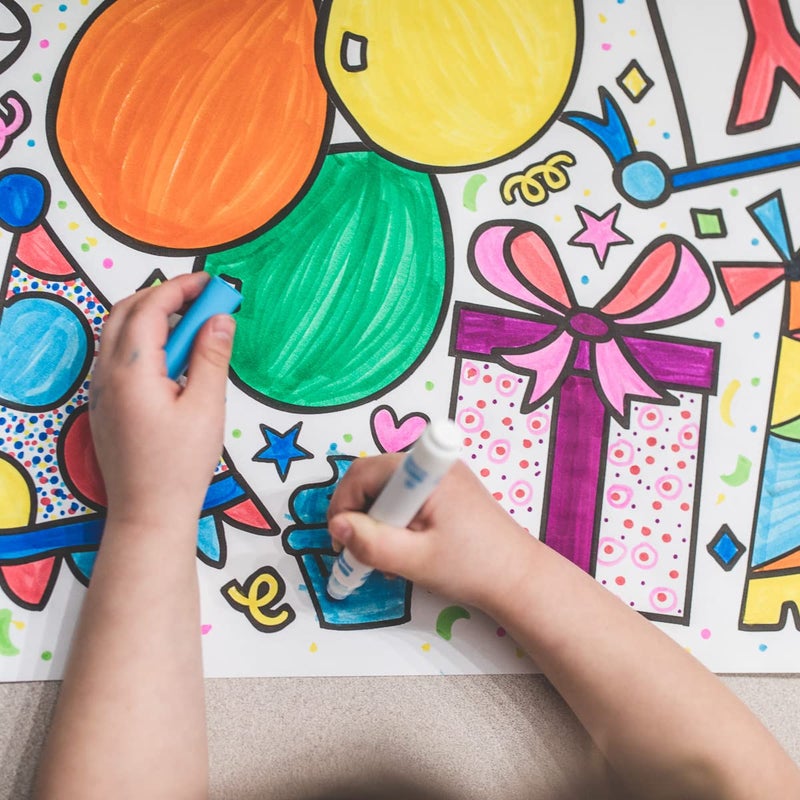Tiny Expressions Giant Coloring Poster for Kids' Birthday - Rolled, Not Folded - 30" x 72" Coloring Table Cloth for Kids Activity - Large Happy Birthday Coloring Banner - Image 3
