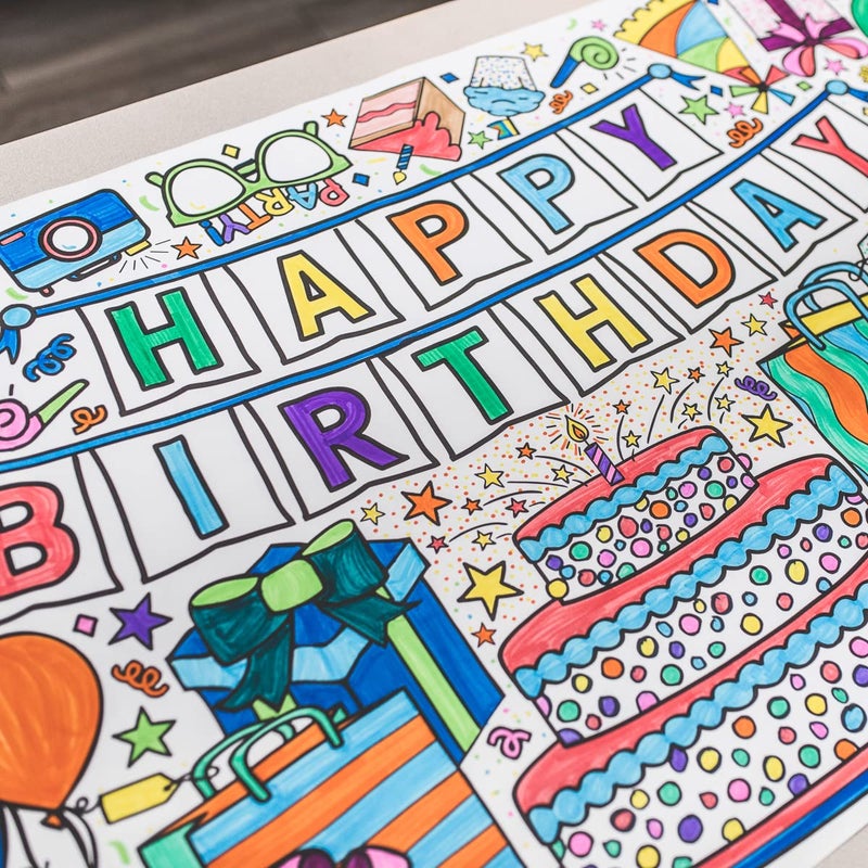 Tiny Expressions Giant Coloring Poster for Kids' Birthday - Rolled, Not Folded - 30" x 72" Coloring Table Cloth for Kids Activity - Large Happy Birthday Coloring Banner - Image 2