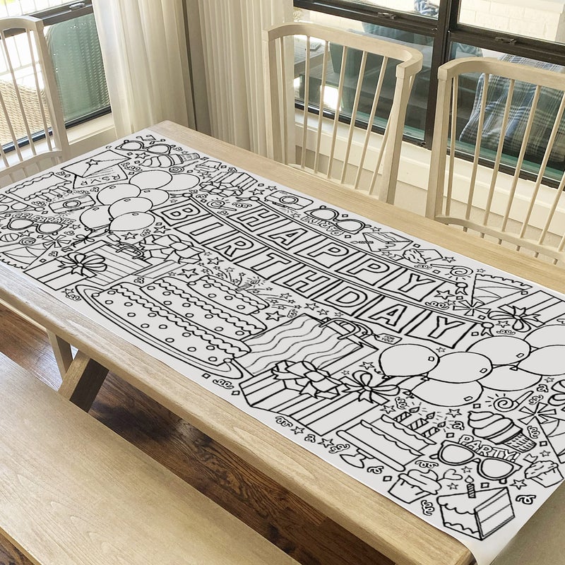 Tiny Expressions Giant Coloring Poster for Kids' Birthday - Rolled, Not Folded - 30" x 72" Coloring Table Cloth for Kids Activity - Large Happy Birthday Coloring Banner - Image 1