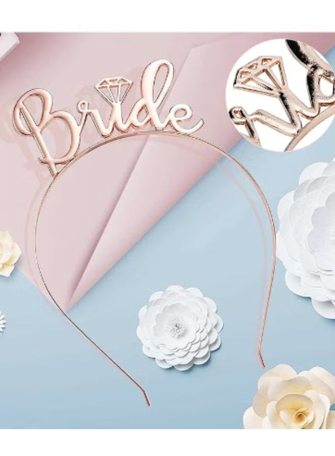 Bachelorette Party Decorations Kit,Bride To Be Sash And Veil White Set,Rose Gold Bride to Be Pink Decorations Kit,Bridal Shower Supplies Includes Bridal Sash,Rhinestone Tiara,White Veil, Sticker - Image 3