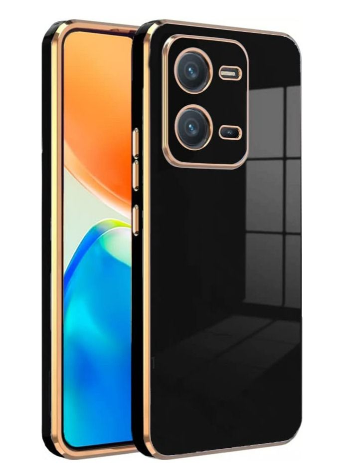 VIVO V25 5G Black Mobile Phone Case Cover, Luxury Plating Soft Back Cover, Raised Full Camera Protection - Image 1