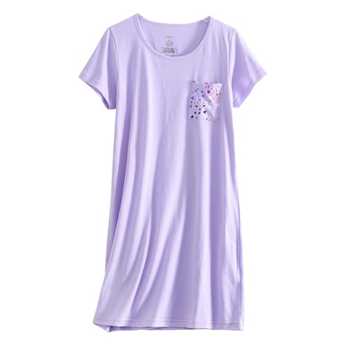 PNAEONG Women's Cotton Nightgown Sleepwear Short Sleeves Shirt Casual Print Sleepdress SY003-Paisley+C Fly+C Purple-S - Image 4