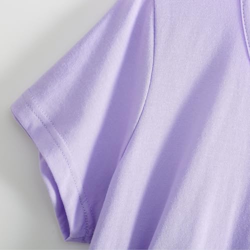 PNAEONG Women's Cotton Nightgown Sleepwear Short Sleeves Shirt Casual Print Sleepdress SY003-Paisley+C Fly+C Purple-S - Image 5