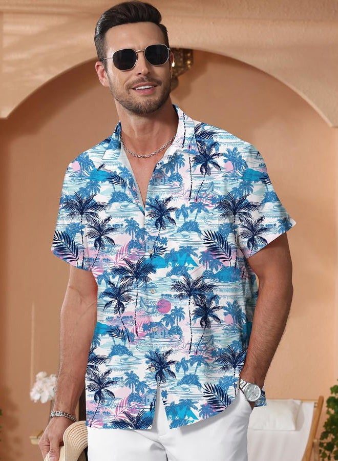 KYKU Hawaiian Button Men Shirt: Summer Short Sleeve Tropical Casual Clothing, Tree Multicolor Men Hawaiian Button Shirt, XL - Image 3