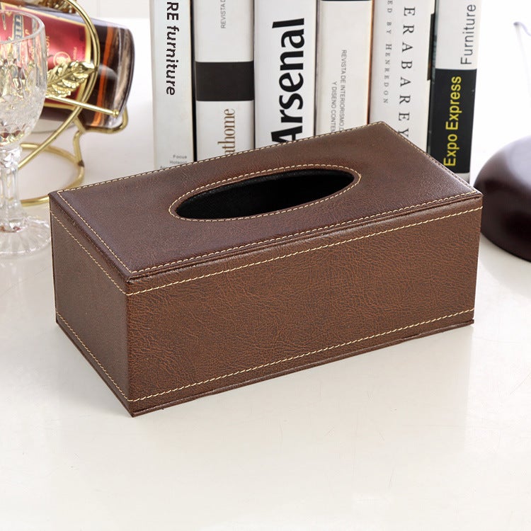 Generic Leather Living Room Tissue Box Holder European Style brown leather pattern 