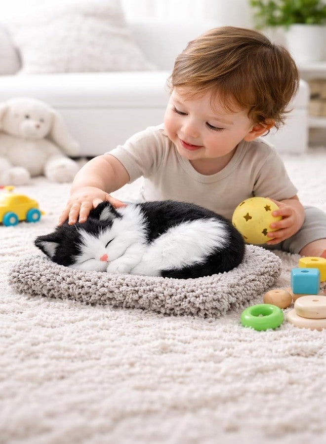 GLEAM® Realistic Plush Cat Toy with Meow Sound for Kids, Super Soft Stuffed Animal on Grey Mat car Dashboard Home Decor showpiece (GleamWhiteBlacksmall) - Image 5