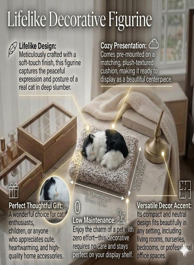 GLEAM® Realistic Plush Cat Toy with Meow Sound for Kids, Super Soft Stuffed Animal on Grey Mat car Dashboard Home Decor showpiece (GleamWhiteBlacksmall) - Image 2