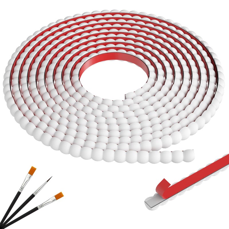 JSIWOTH 10ft Decorative Bead Pearl Wall Molding Trim, Flexible PVC Peel and Stick Trim for DIY Home DÃ©cor, Bathroom Mirror Frames, Cabinet Edges, Door & Window Borders (White, W:0.39" Ã—T:0.22") - Image 1