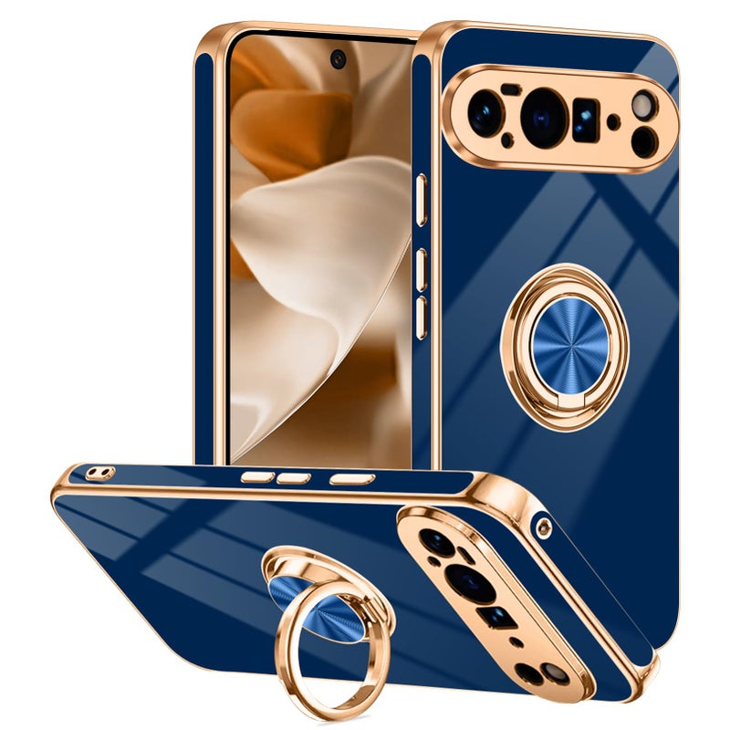 Tnarru Designed for Google Pixel 10 Pro XL Case with Ring Stand, Support Magnetic Car Mount Rotating Finger Holder Soft TPU Cover Plating Edge Slim Phone Case for Pixel 10 Pro XL 5G Blue - Image 1