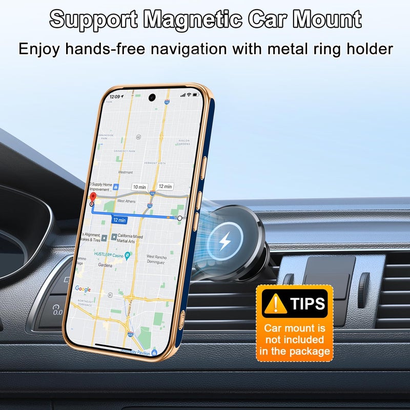 Tnarru Designed for Google Pixel 10 Pro XL Case with Ring Stand, Support Magnetic Car Mount Rotating Finger Holder Soft TPU Cover Plating Edge Slim Phone Case for Pixel 10 Pro XL 5G Blue - Image 3