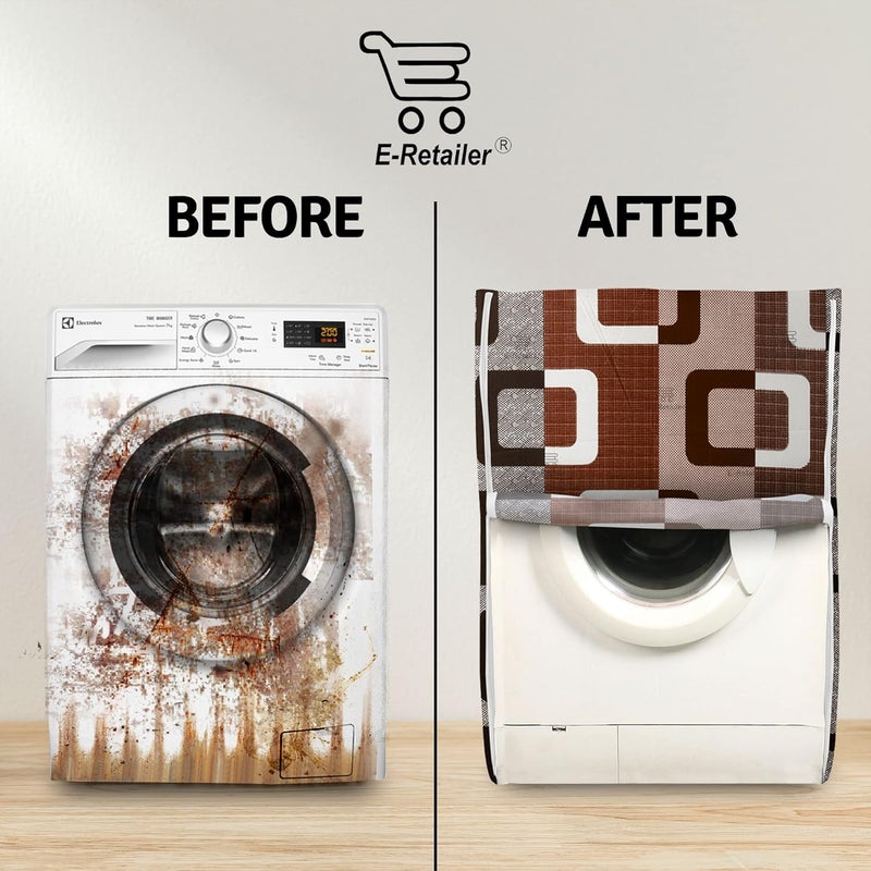 E-Retailer ERetailer Exclusive Polyester Combo Set of 1 Pc Front Load Washing Machine Cover and 1 Pc Foldable Laundry BagColorBrown DesignGeometric Set Contains2 Pcs  - Image 4