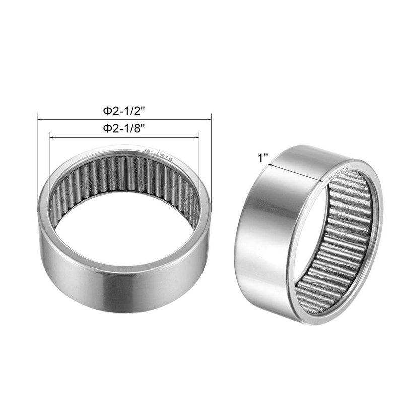uxcell B3416 Needle Roller Bearings 2-1/8" Bore 2-1/2" OD 1" Width Chrome Steel Open End Full Complement Drawn Cup Bearing - Image 2