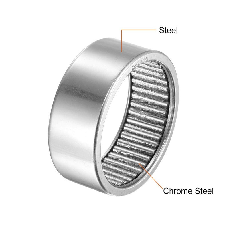 uxcell B3416 Needle Roller Bearings 2-1/8" Bore 2-1/2" OD 1" Width Chrome Steel Open End Full Complement Drawn Cup Bearing - Image 3