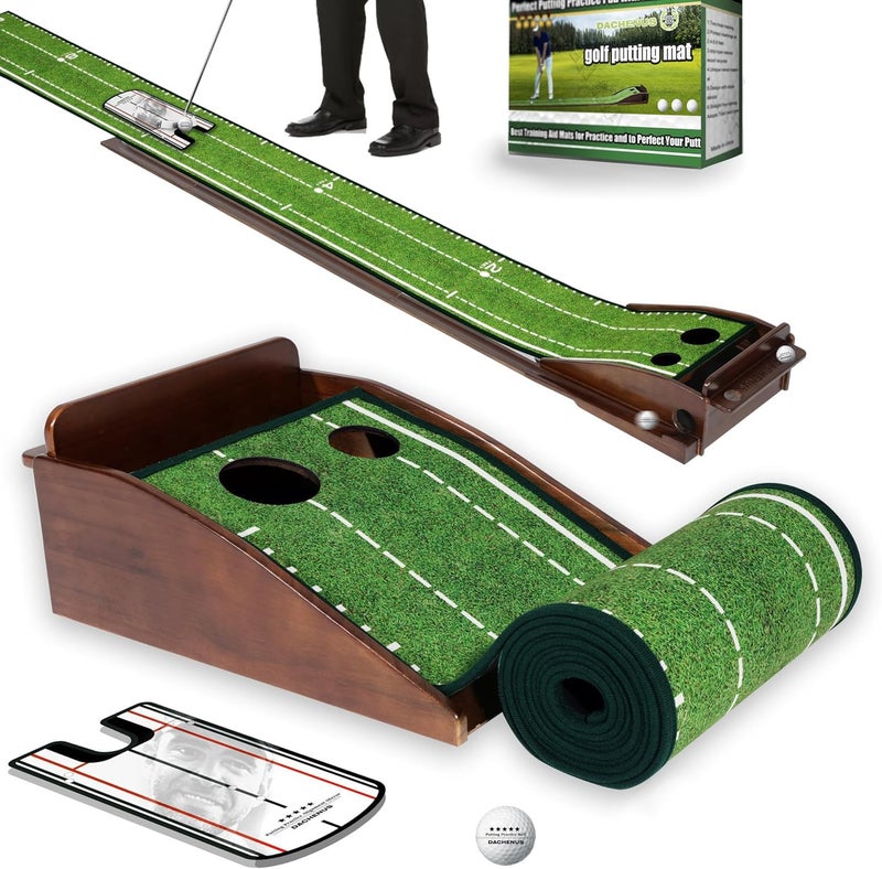 Dachenus Dacheus Putting Green Indoor, Putting mat, Putting Mat Indoor Golf Matt,Golf Gifts with Automatic Ball Return for Indoor and Outdoor,Office (Olive Green+Putting Mirror) - Image 1