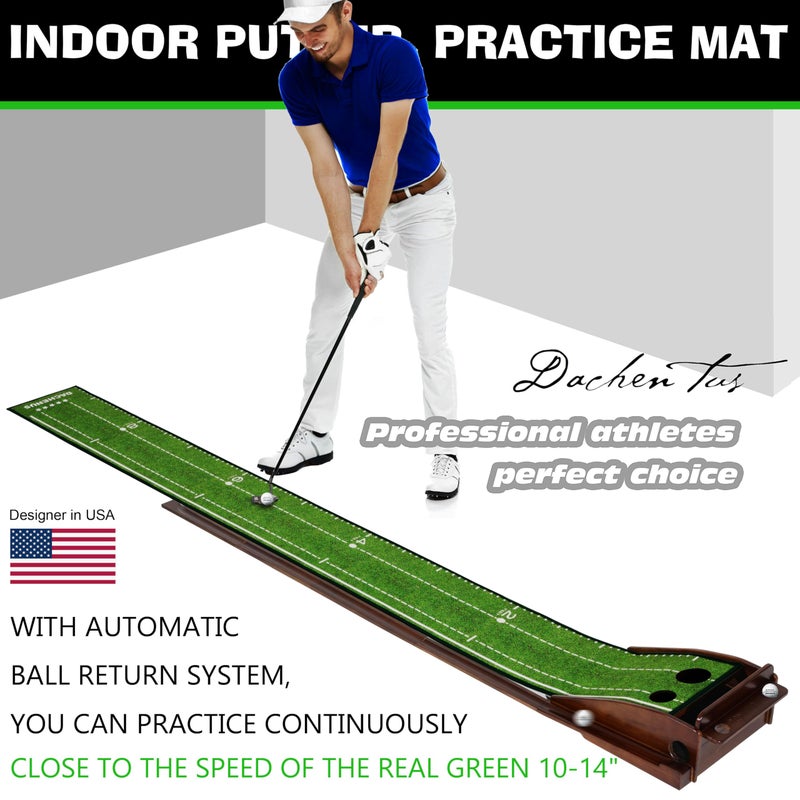 Dachenus Dacheus Putting Green Indoor, Putting mat, Putting Mat Indoor Golf Matt,Golf Gifts with Automatic Ball Return for Indoor and Outdoor,Office (Olive Green+Putting Mirror) - Image 3
