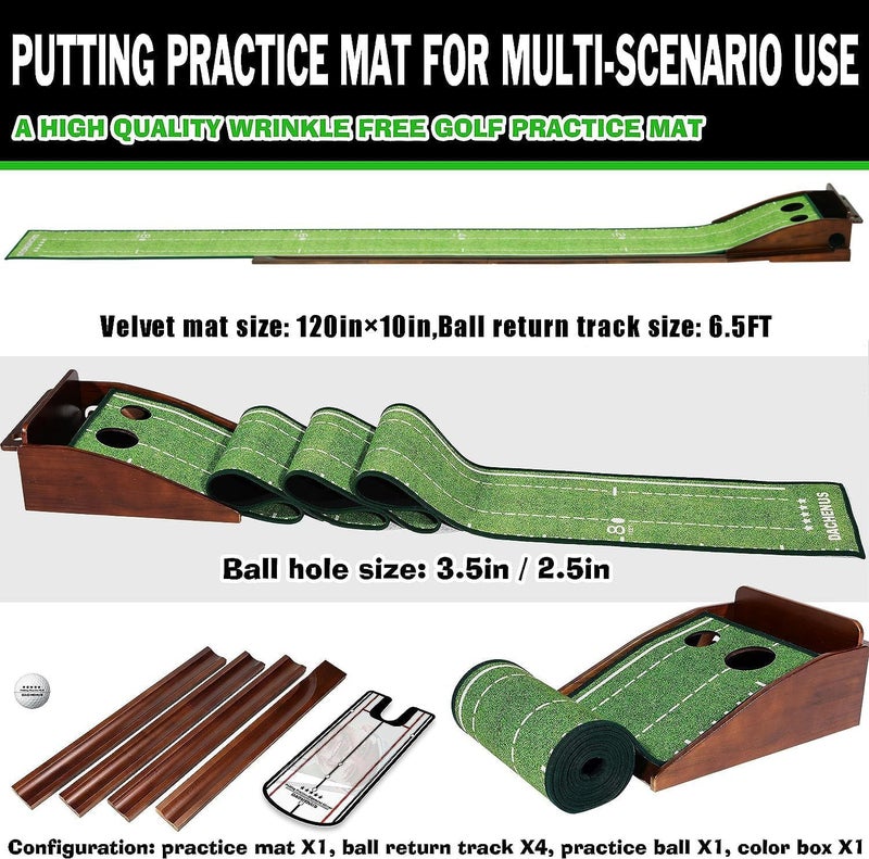 Dachenus Dacheus Putting Green Indoor, Putting mat, Putting Mat Indoor Golf Matt,Golf Gifts with Automatic Ball Return for Indoor and Outdoor,Office (Olive Green+Putting Mirror) - Image 4