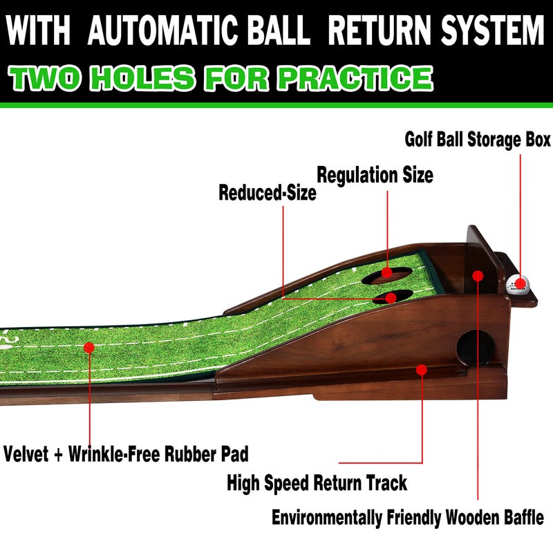 Dachenus Dacheus Putting Green Indoor, Putting mat, Putting Mat Indoor Golf Matt,Golf Gifts with Automatic Ball Return for Indoor and Outdoor,Office (Olive Green+Putting Mirror) - Image 5