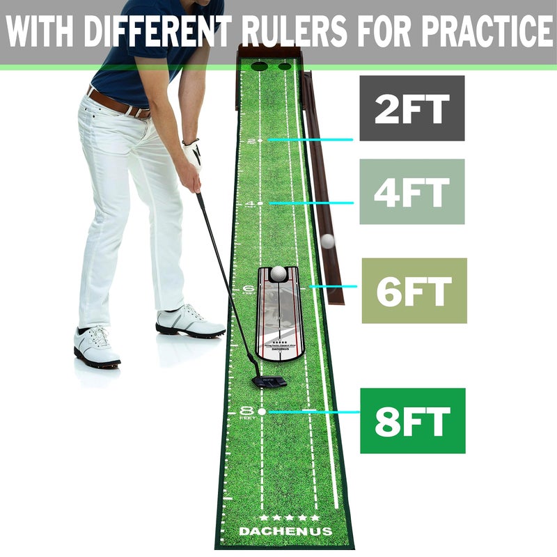 Dachenus Dacheus Putting Green Indoor, Putting mat, Putting Mat Indoor Golf Matt,Golf Gifts with Automatic Ball Return for Indoor and Outdoor,Office (Olive Green+Putting Mirror) - Image 2
