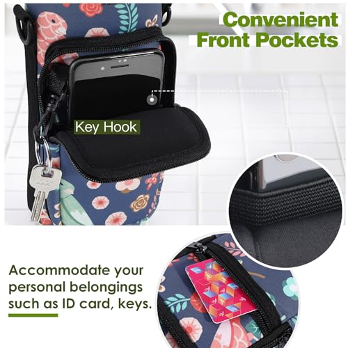 Nuovoware Water Bottle Carrier Bag, 25OZ/710ML Bottle Pouch Holder, Adjustable Shoulder Hand Strap 2 Pocket Sling Neoprene Sleeve Sports Water Bottle Accessories for Men Women Hiking Travelling Camp - Image 2