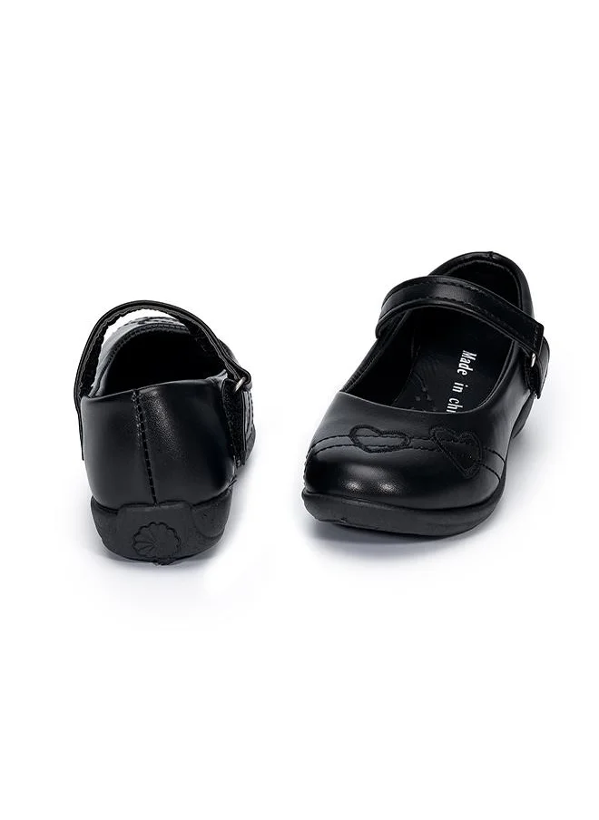 babyqlo Heart Design Black Mary Janes School Shoes