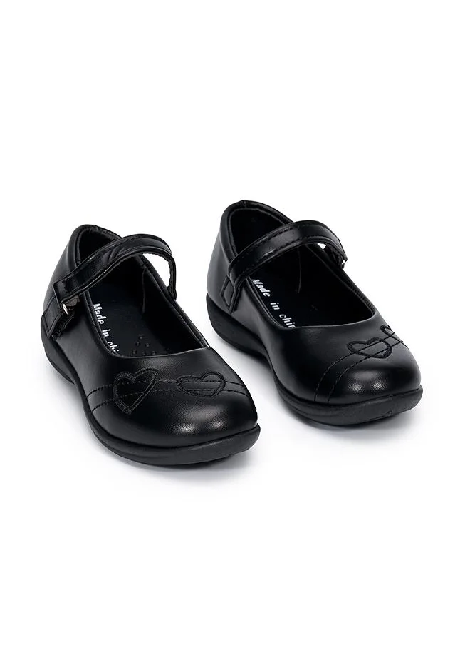 babyqlo Heart Design Black Mary Janes School Shoes