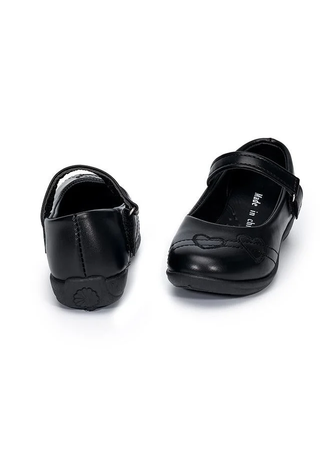 babyqlo Heart Design Black Mary Janes School Shoes