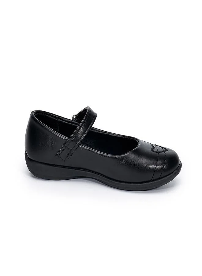 babyqlo Heart Design Black Mary Janes School Shoes