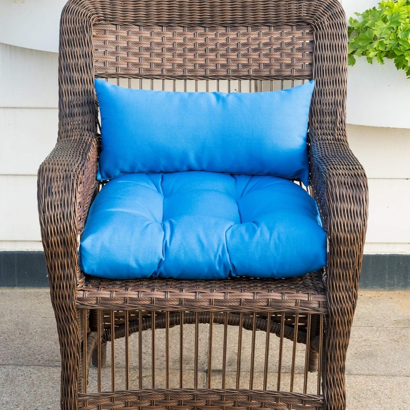 QILLOWAY Outdoor Patio Wicker Seat Cushions Group Loveseat/Two U-Shape/Two Lumbar Pillows for Patio Furniture,Wicker Loveseat,Bench,Porch,All Weather, Settee of 5 (Blue) - Image 4
