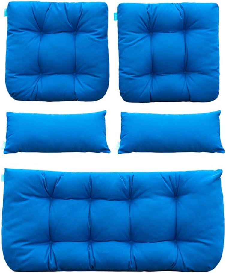 QILLOWAY Outdoor Patio Wicker Seat Cushions Group Loveseat/Two U-Shape/Two Lumbar Pillows for Patio Furniture,Wicker Loveseat,Bench,Porch,All Weather, Settee of 5 (Blue) - Image 1