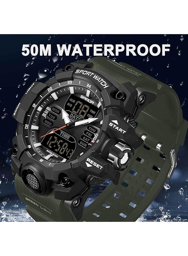 KASTWAVE Men Analog Sports Watch Led Digital Watch 5Atm Waterproof Electronic Stopwatch Large Dual Dial Time Easy To Read Outdoor Wrist Watch Tactical - Image 4