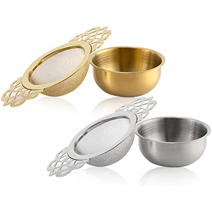 ترايدربلس 2 قطعة من مصفاة الشاي من الفولاذ المقاوم للصدأ من إمبريس مع وعاء تنقيط - Image 1