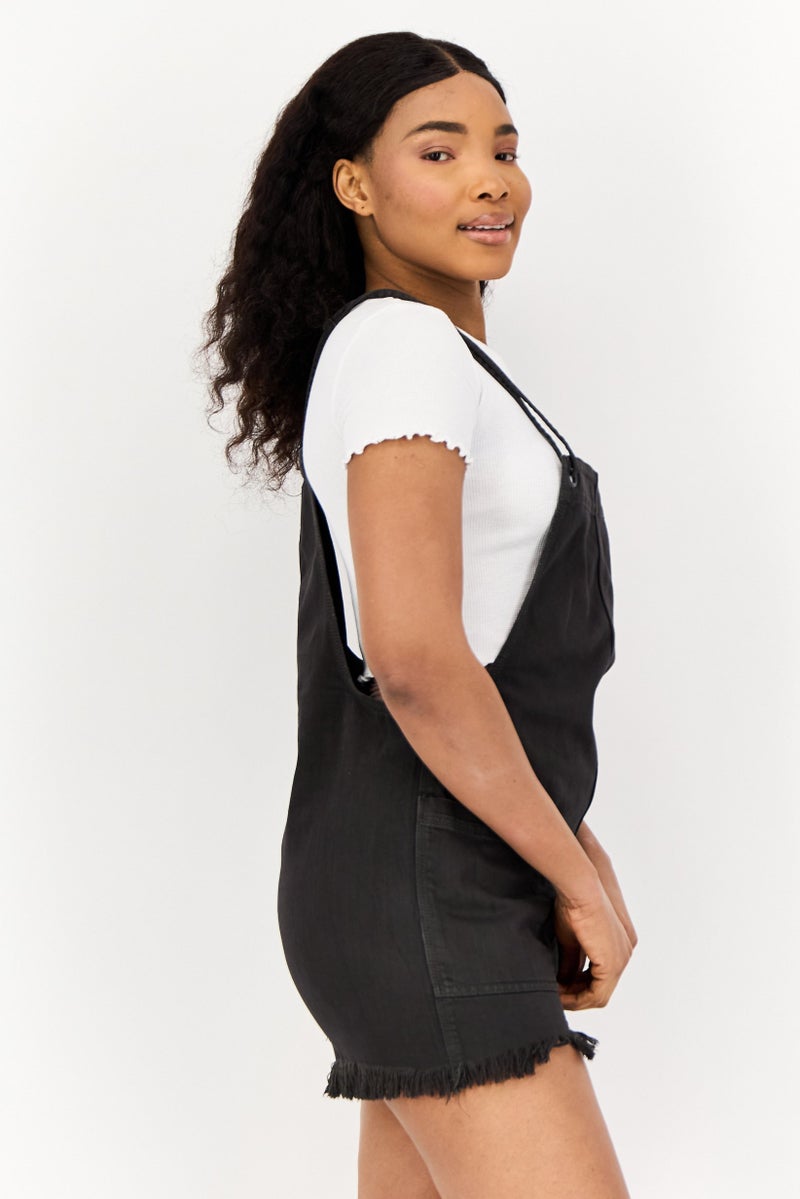 Aerie Women Solid Fringed Detail Sleeveless Playsuit, Black - Image 2