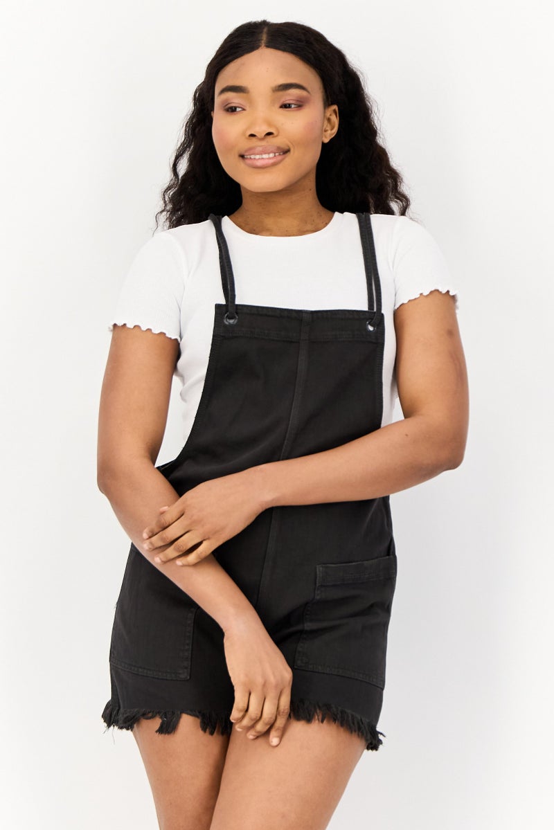 Aerie Women Solid Fringed Detail Sleeveless Playsuit, Black - Image 4