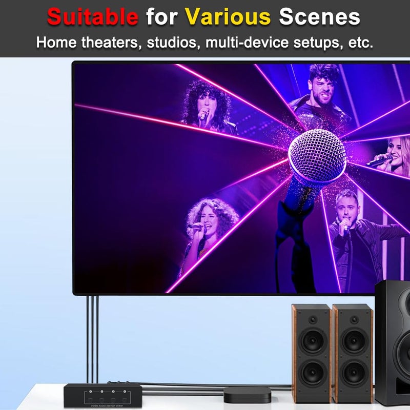 FlyroadUp RCA AV Switch 4 in 1 Out Composite Video Switcher L/R Audio Selector Box - Image 4