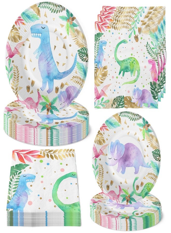 HaPiBiDesign Girls Dinosaur Party Plates and Napkins - Pink Dinosaur Birthday Party Supplies (Serves 20) - Image 1