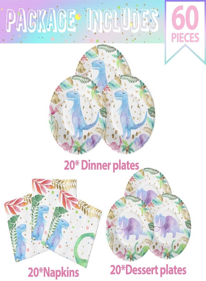 HaPiBiDesign Girls Dinosaur Party Plates and Napkins - Pink Dinosaur Birthday Party Supplies (Serves 20) - Image 2