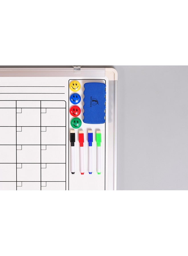 Navy Penguin Whiteboard Monthly Wall Calendar Set - 24 X 18 Inch Magnetic Dry Erase/Cork Board Planner With 1 Eraser, 4 Dry Wipe Markers, 4 Magnets And 10 Thumb Tacks - Small Hanging Framed White Bulletin Board - Image 4