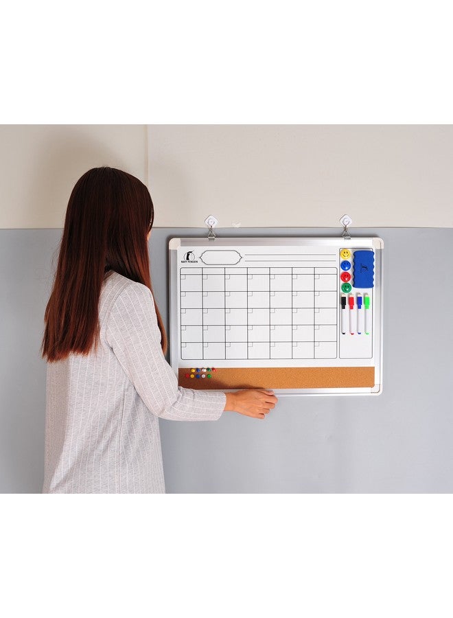 Navy Penguin Whiteboard Monthly Wall Calendar Set - 24 X 18 Inch Magnetic Dry Erase/Cork Board Planner With 1 Eraser, 4 Dry Wipe Markers, 4 Magnets And 10 Thumb Tacks - Small Hanging Framed White Bulletin Board - Image 3