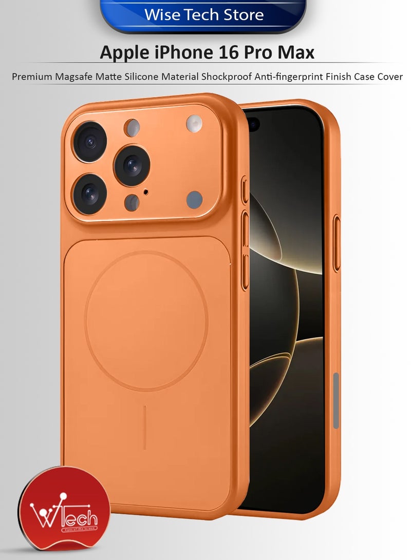 Wtech Apple iPhone 16 Pro Max 2024 Premium Magsafe Matte Silicone Material Shockproof with Anti-fingerprint Finish Case Cover (MCRPSN) - Orange - Image 1