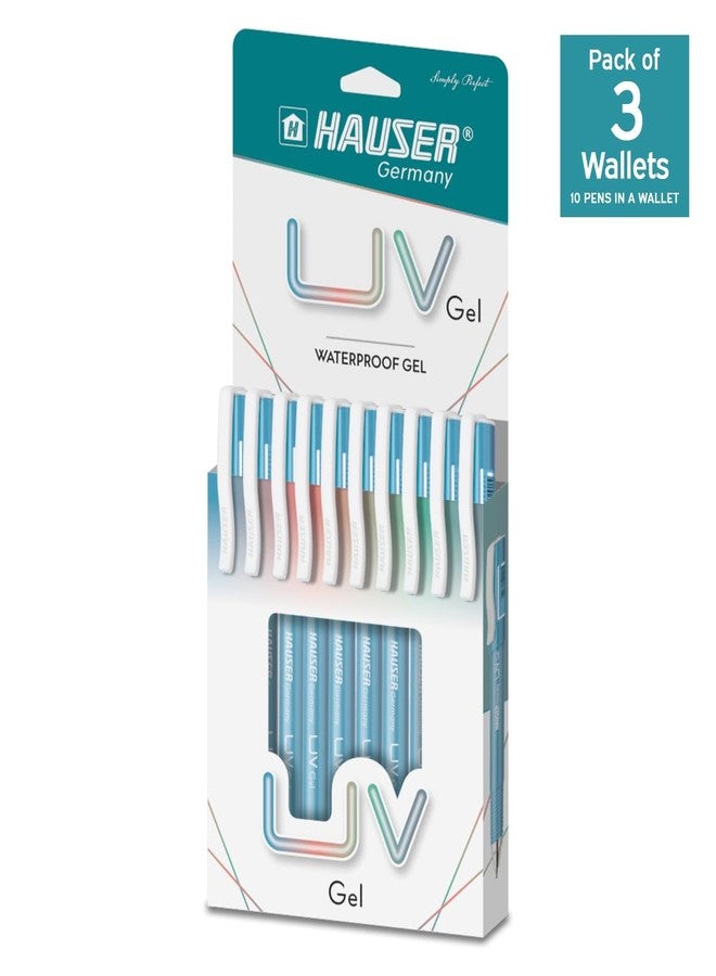 Hauser UV Gel Pen Wallet Pack | Ensures Smoothness & Durability | Waterproof Ink for Smooth & Smudge Free Writing | Blue Ink, Pack of 30 Pens - Image 2
